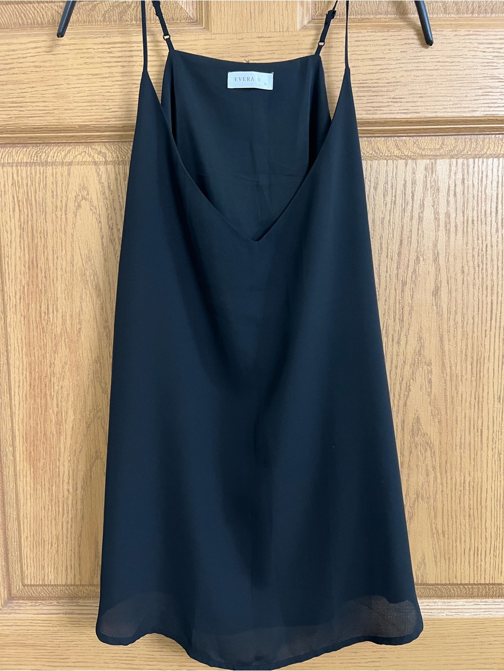 Evera B V-Neck Lined Chiffon Camisole - Black - Size XL